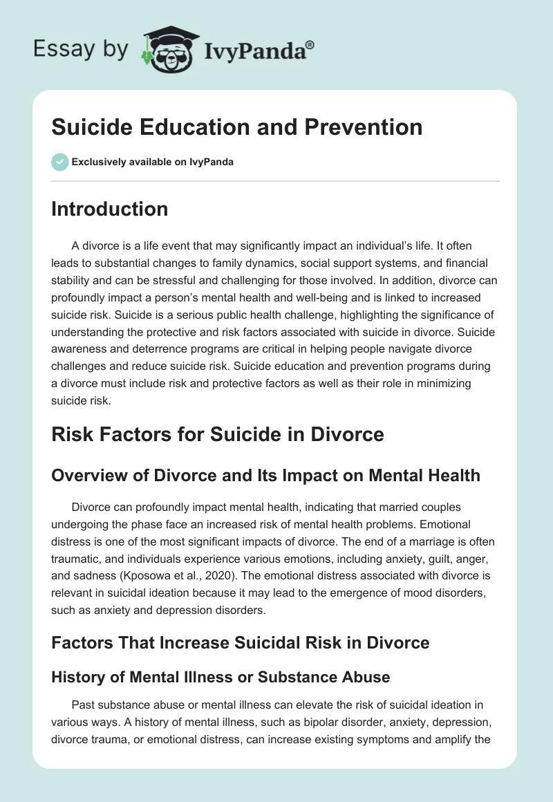 Suicide Education and Prevention. Page 1