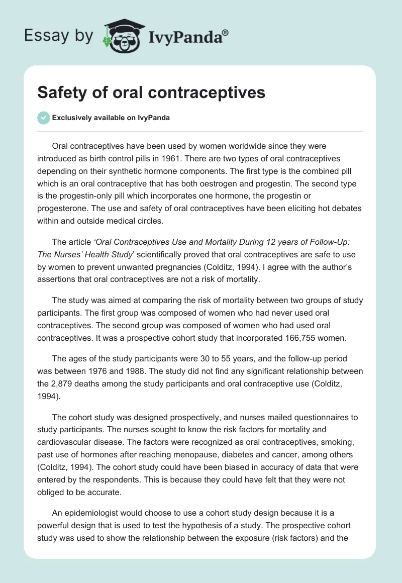 Safety of oral contraceptives. Page 1
