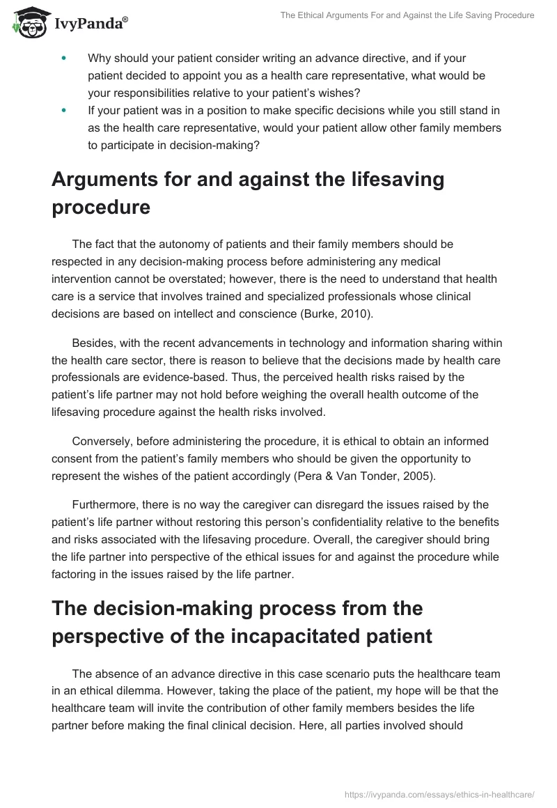 The Ethical Arguments For and Against the Life Saving Procedure. Page 2