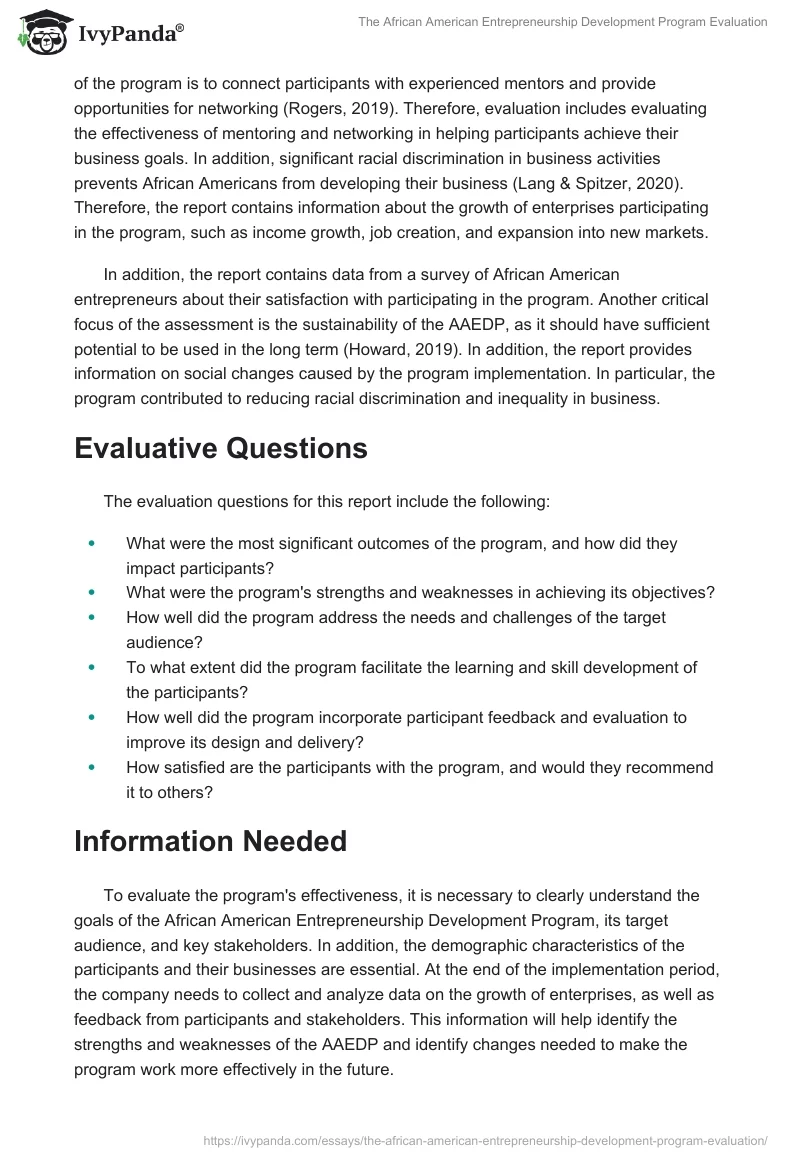 The African American Entrepreneurship Development Program Evaluation. Page 3