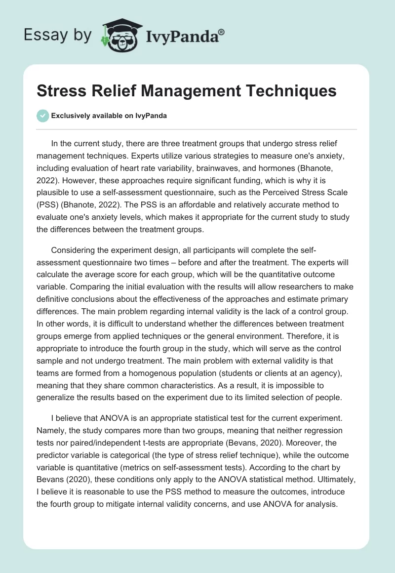 Stress Relief Management Techniques. Page 1