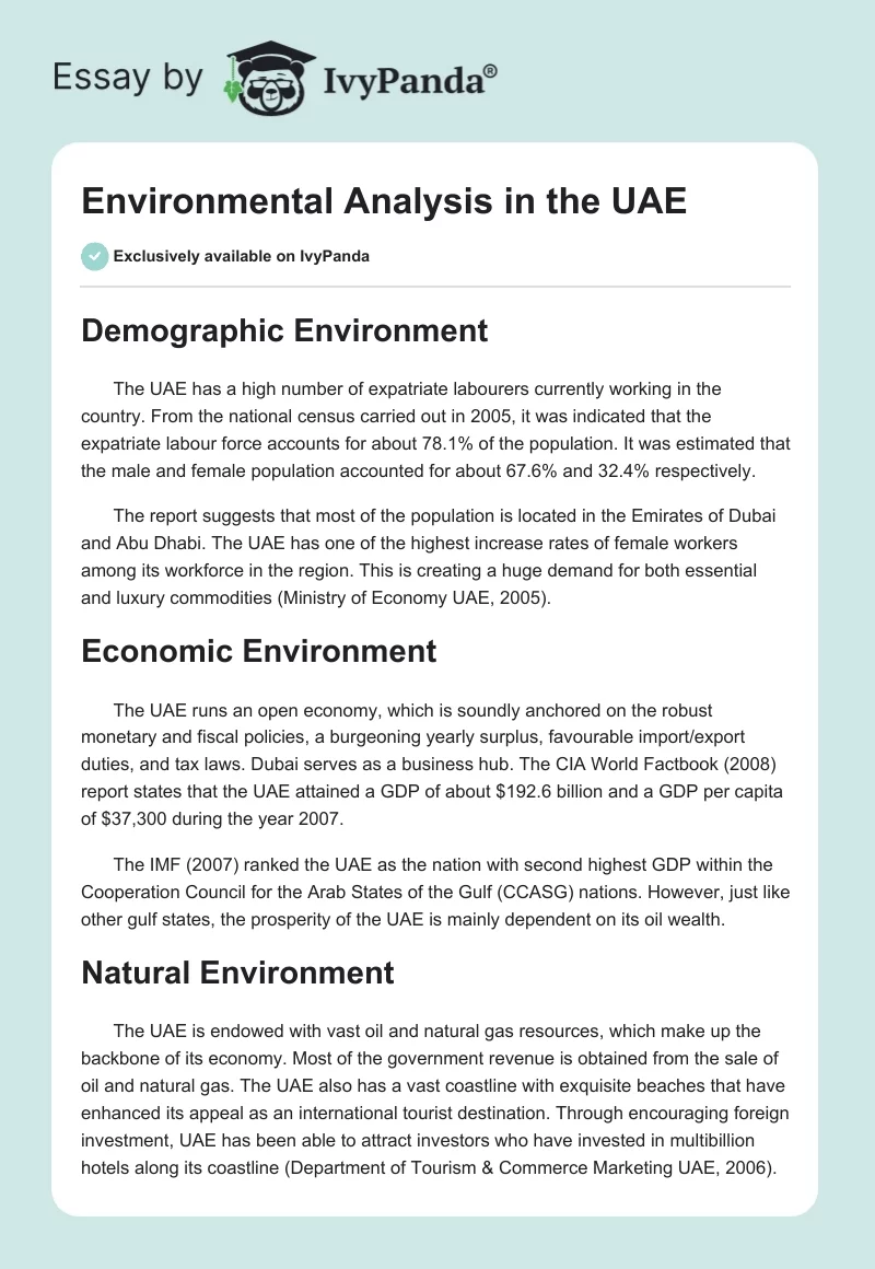 Environmental Analysis in the UAE. Page 1