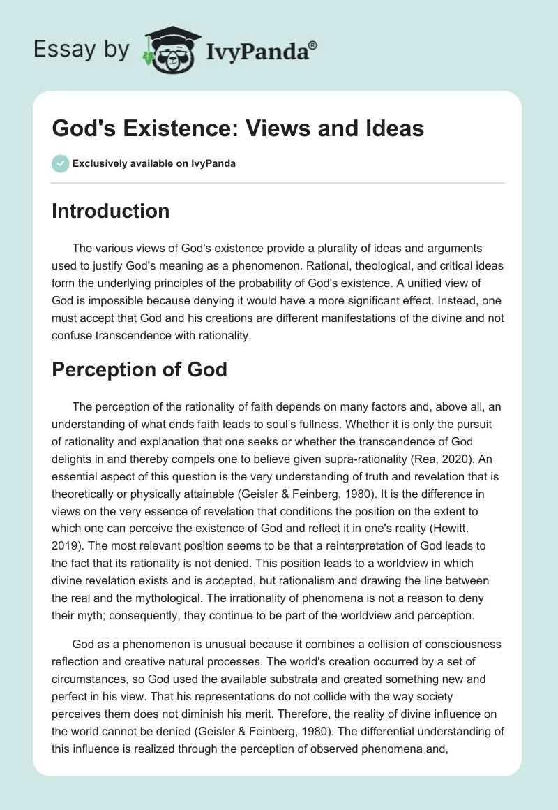 God's Existence: Views and Ideas. Page 1
