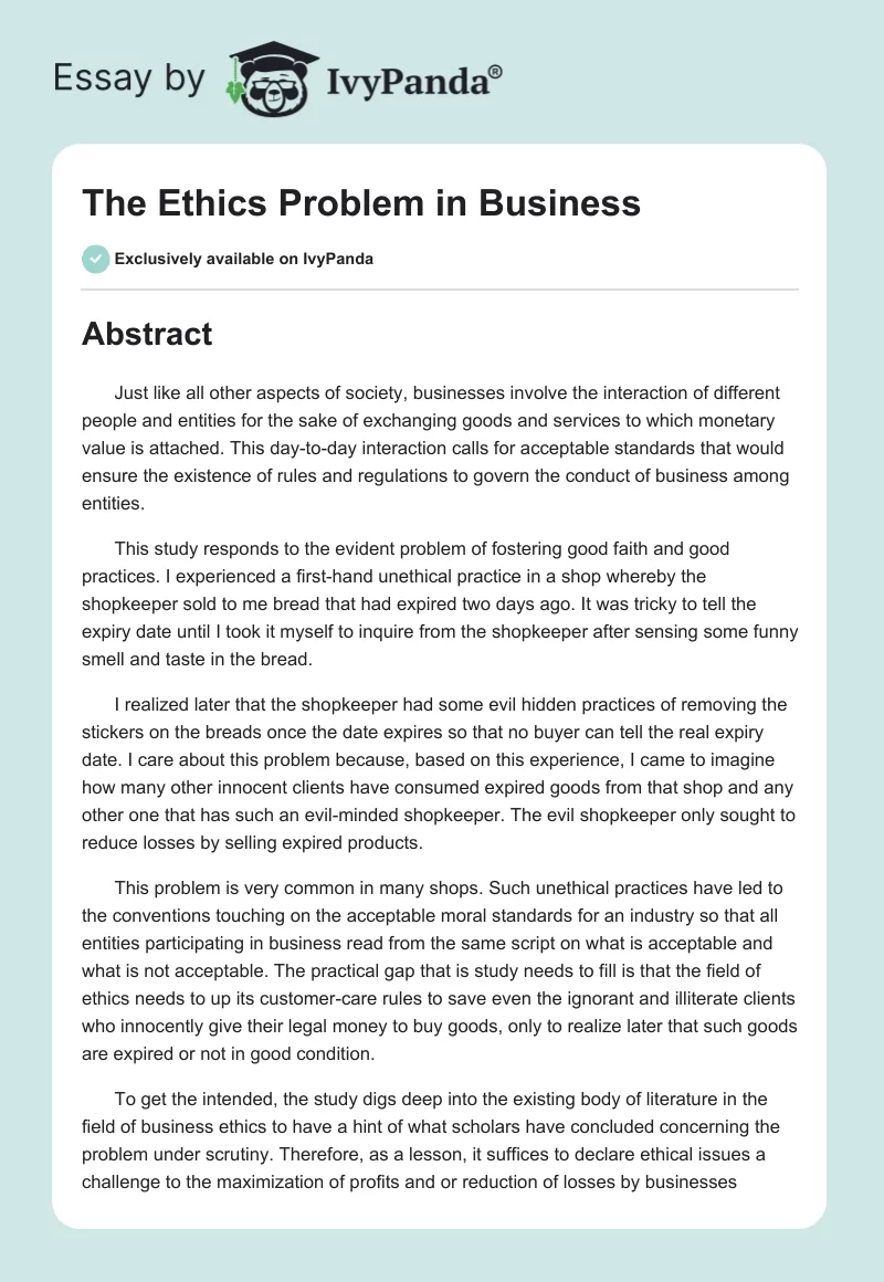 The Ethics Problem in Business. Page 1
