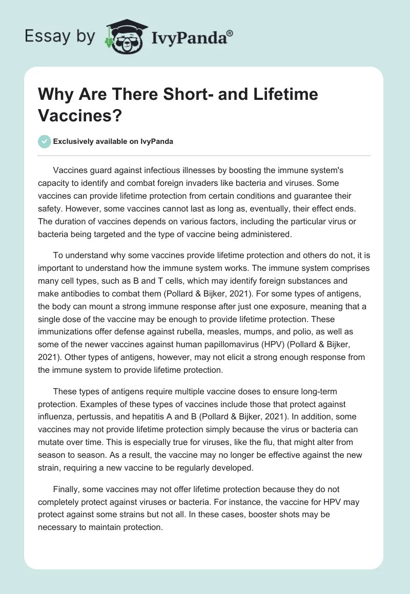 Why Are There Short- and Lifetime Vaccines?. Page 1