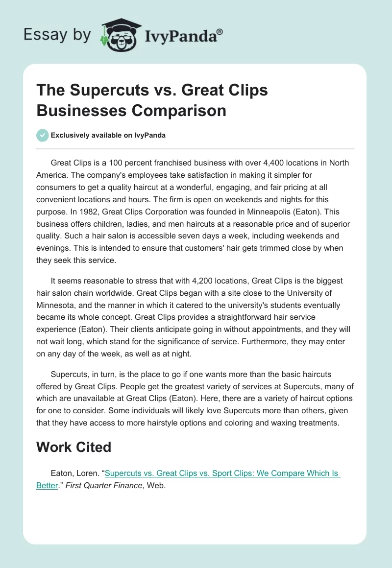 The Supercuts vs. Great Clips Businesses Comparison. Page 1