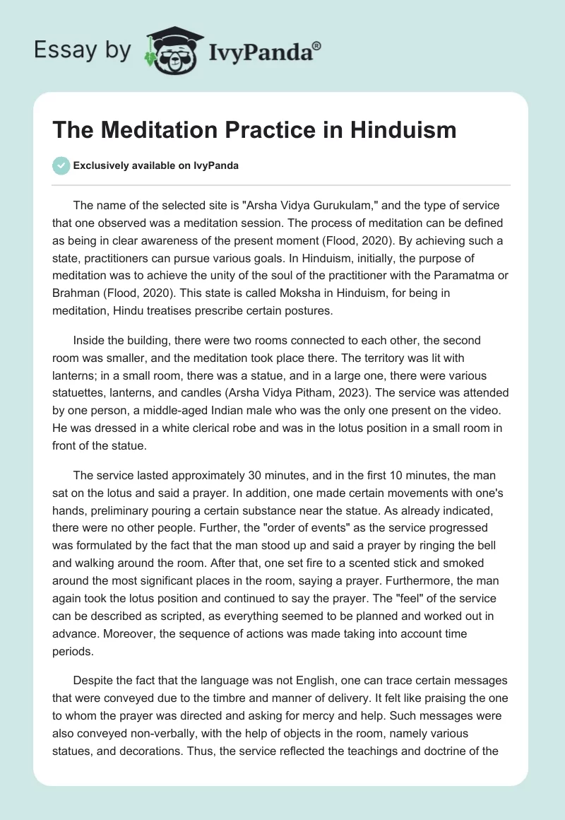 The Meditation Practice in Hinduism. Page 1