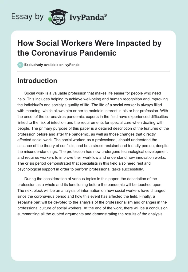 How Social Workers Were Impacted by the Coronavirus Pandemic. Page 1