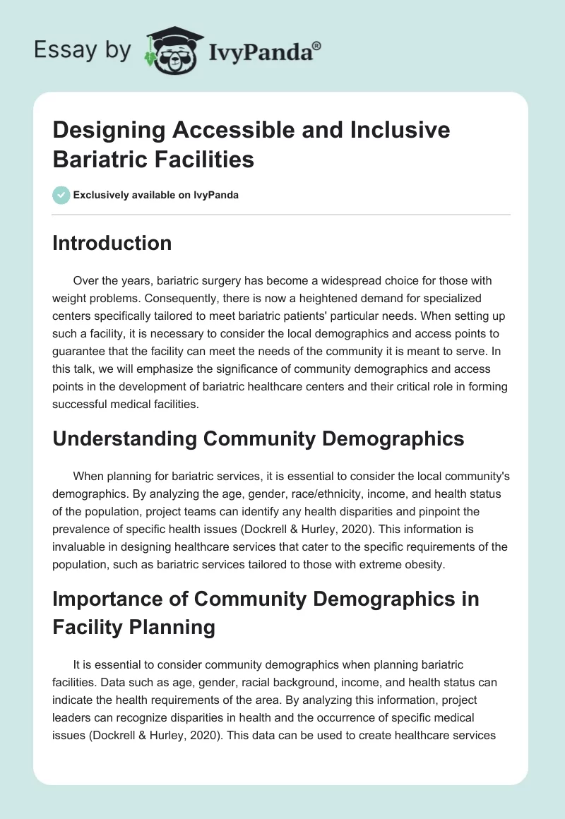 Designing Accessible and Inclusive Bariatric Facilities. Page 1