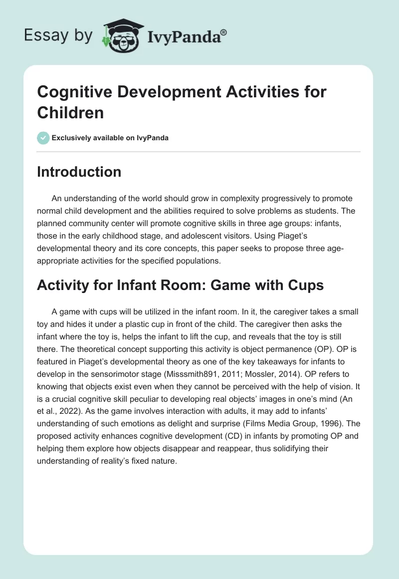 Cognitive Development Activities for Children. Page 1