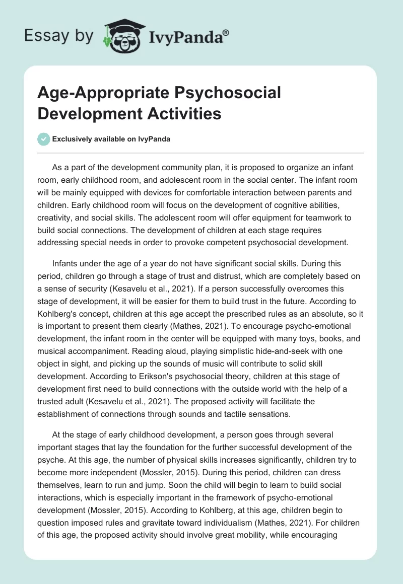 Age-Appropriate Psychosocial Development Activities. Page 1
