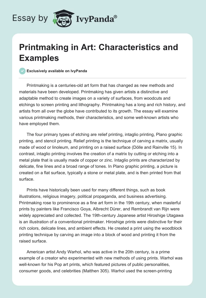 Printmaking in Art: Characteristics and Examples. Page 1