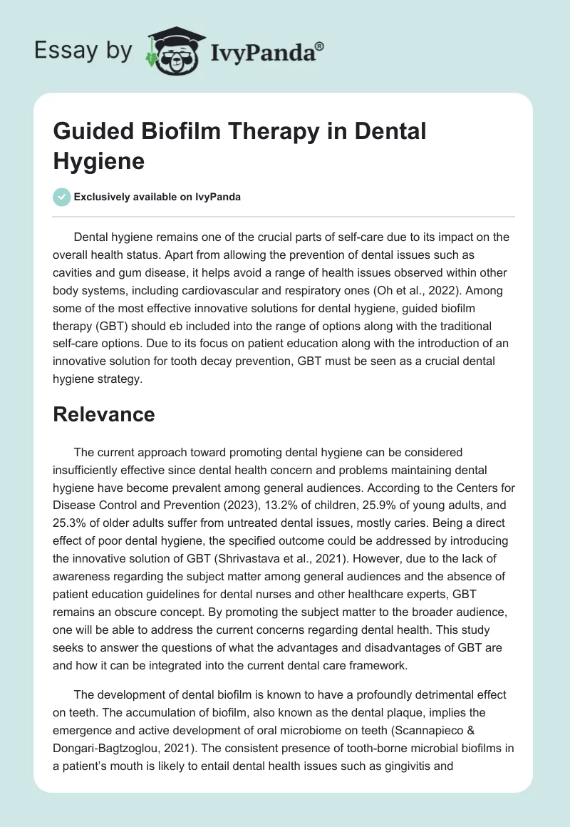 Guided Biofilm Therapy in Dental Hygiene. Page 1