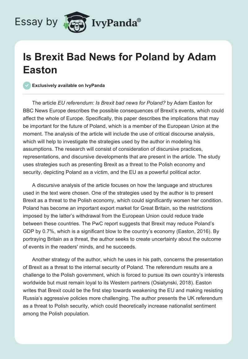 "Is Brexit Bad News for Poland" by Adam Easton. Page 1