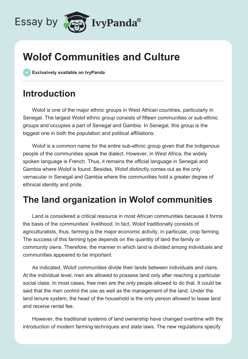 Wolof Communities and Culture. Page 1