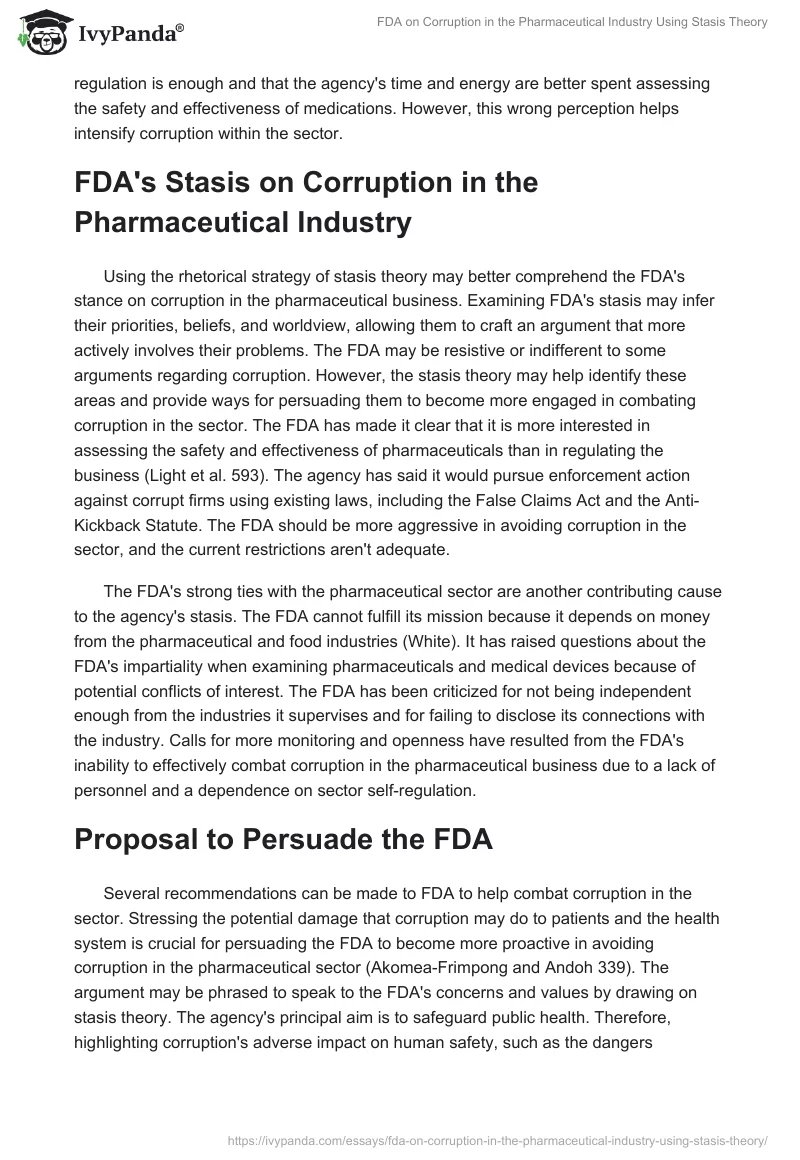 FDA on Corruption in the Pharmaceutical Industry Using Stasis Theory. Page 2
