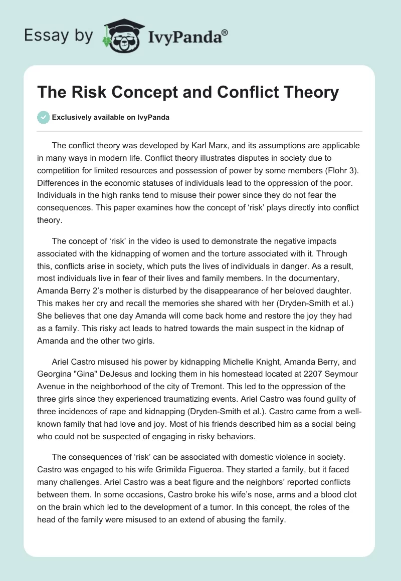The Risk Concept and Conflict Theory. Page 1