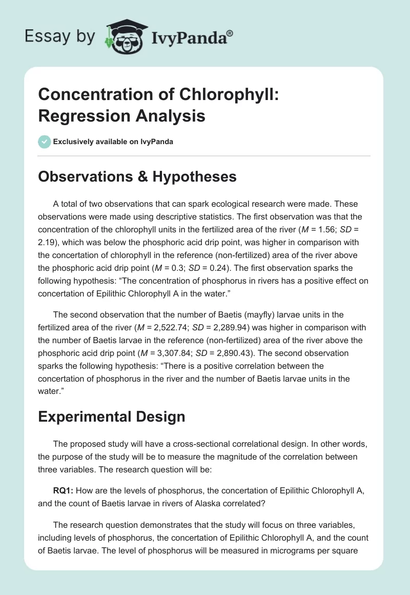 Concentration of Chlorophyll: Regression Analysis. Page 1