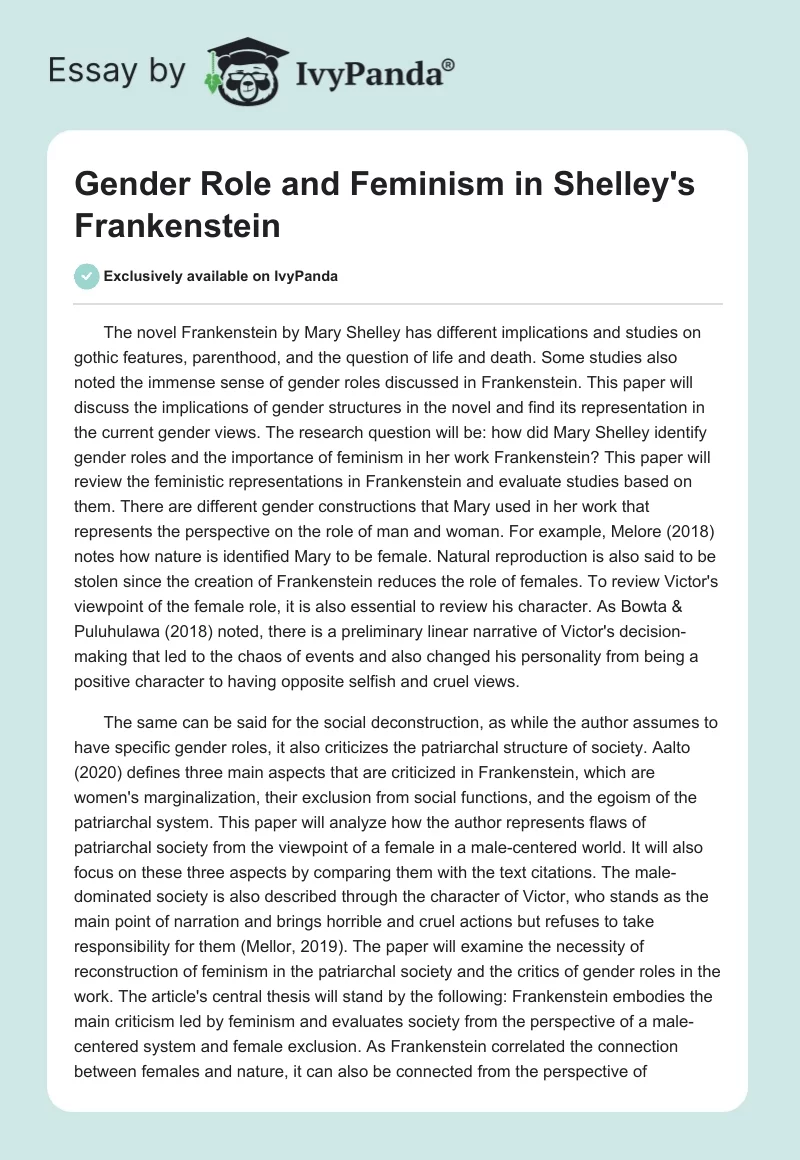 Gender Role and Feminism in Shelley's Frankenstein. Page 1