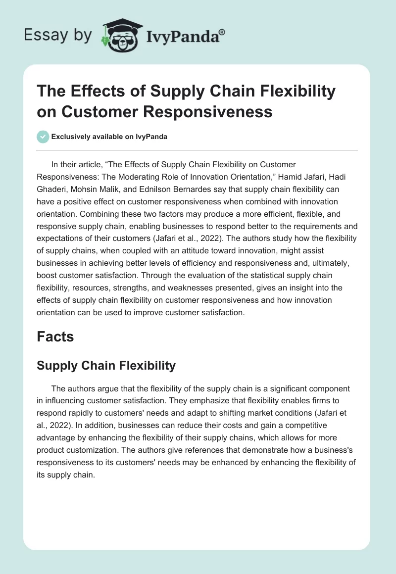 The Effects of Supply Chain Flexibility on Customer Responsiveness. Page 1
