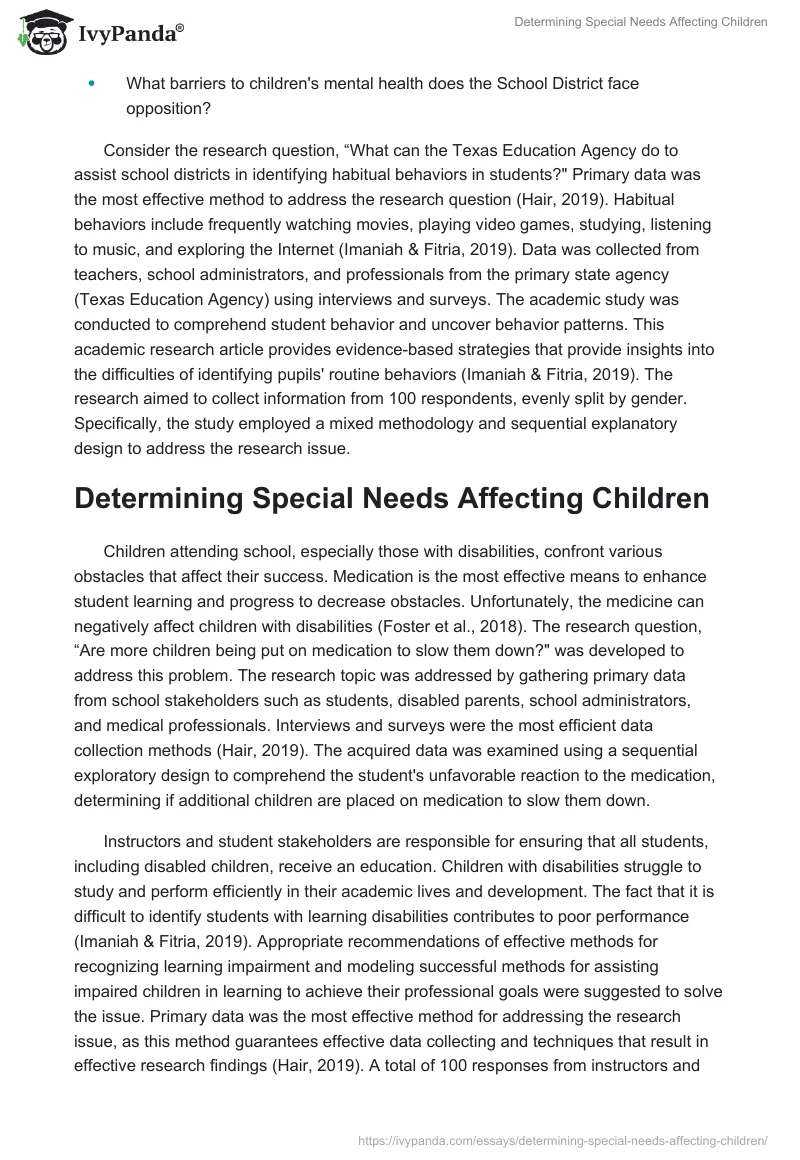 Determining Special Needs Affecting Children. Page 2