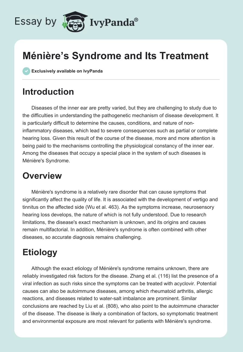 Ménière’s Syndrome and Its Treatment. Page 1