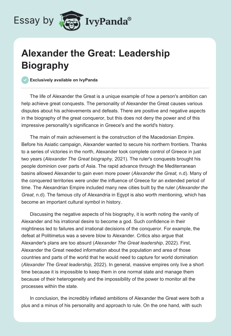 Alexander the Great: Leadership Biography. Page 1
