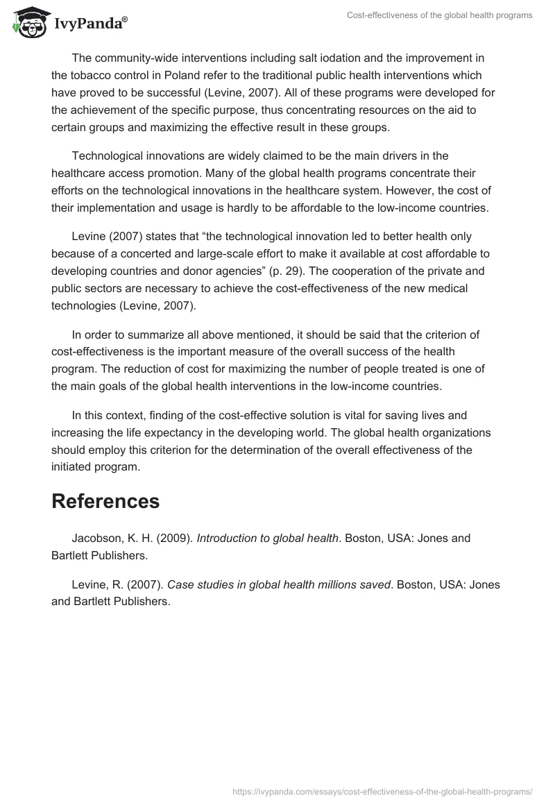 Cost-effectiveness of the global health programs. Page 2