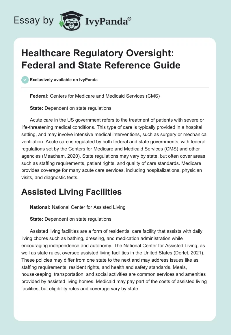Healthcare Regulatory Oversight: Federal and State Reference Guide. Page 1