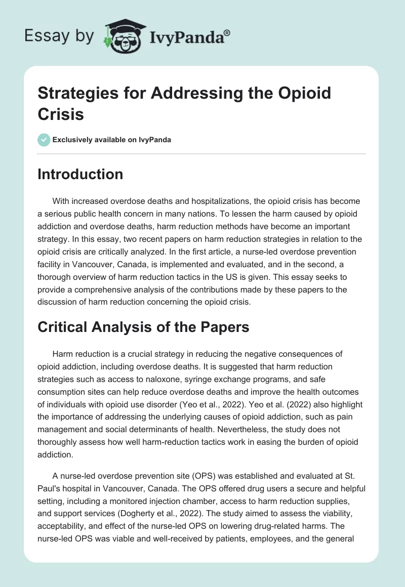 Strategies for Addressing the Opioid Crisis. Page 1