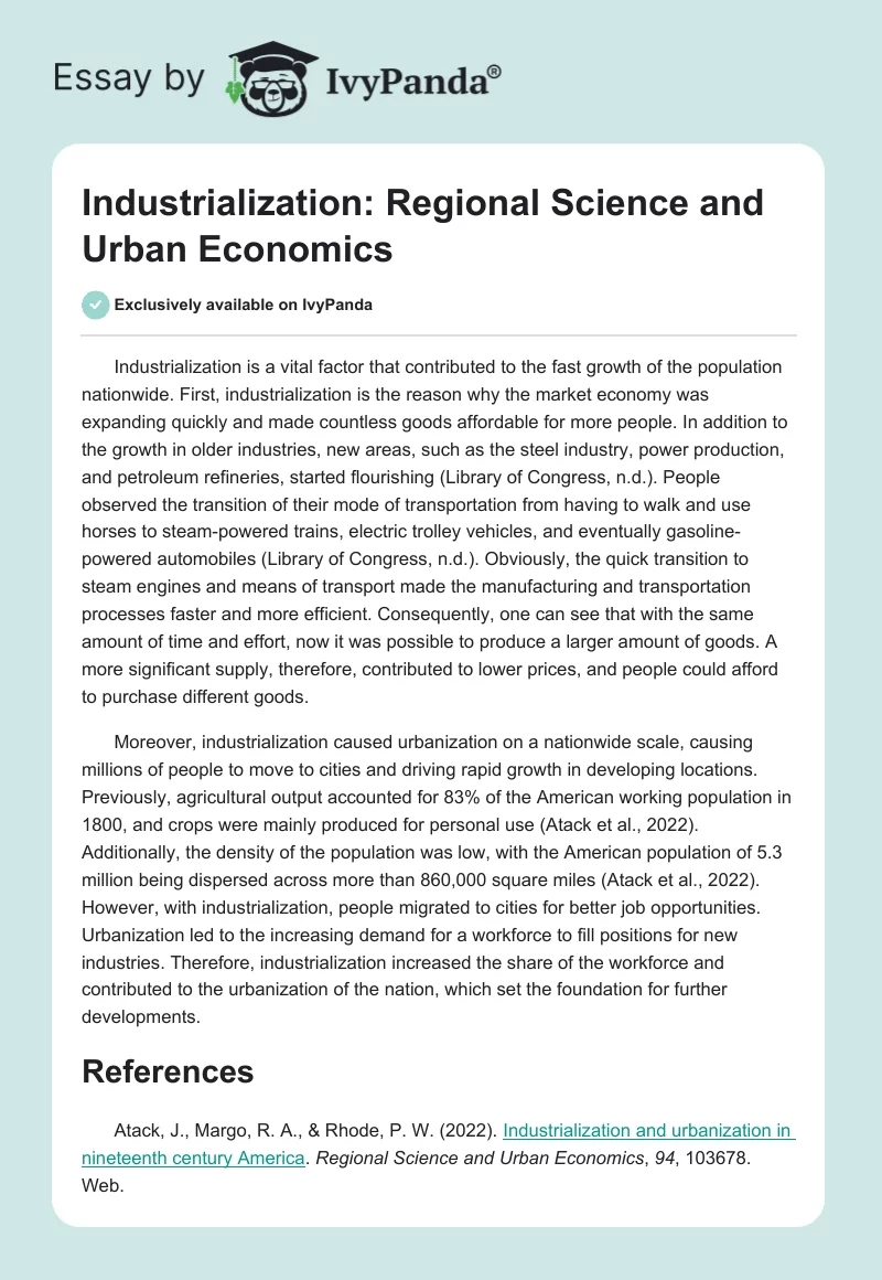 Industrialization: Regional Science and Urban Economics. Page 1