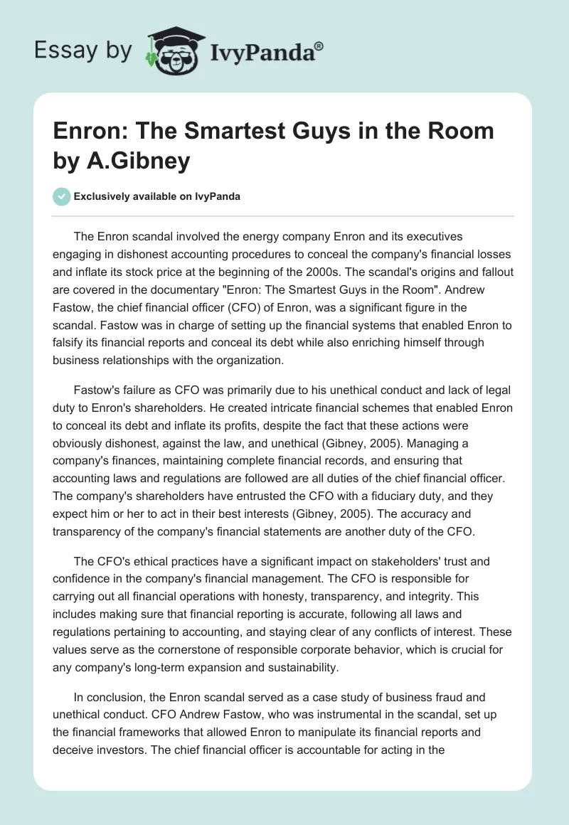 "Enron: The Smartest Guys in the Room" by A.Gibney. Page 1
