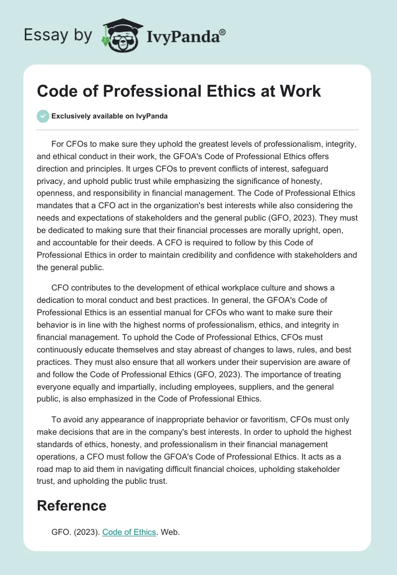 Code of Professional Ethics at Work. Page 1