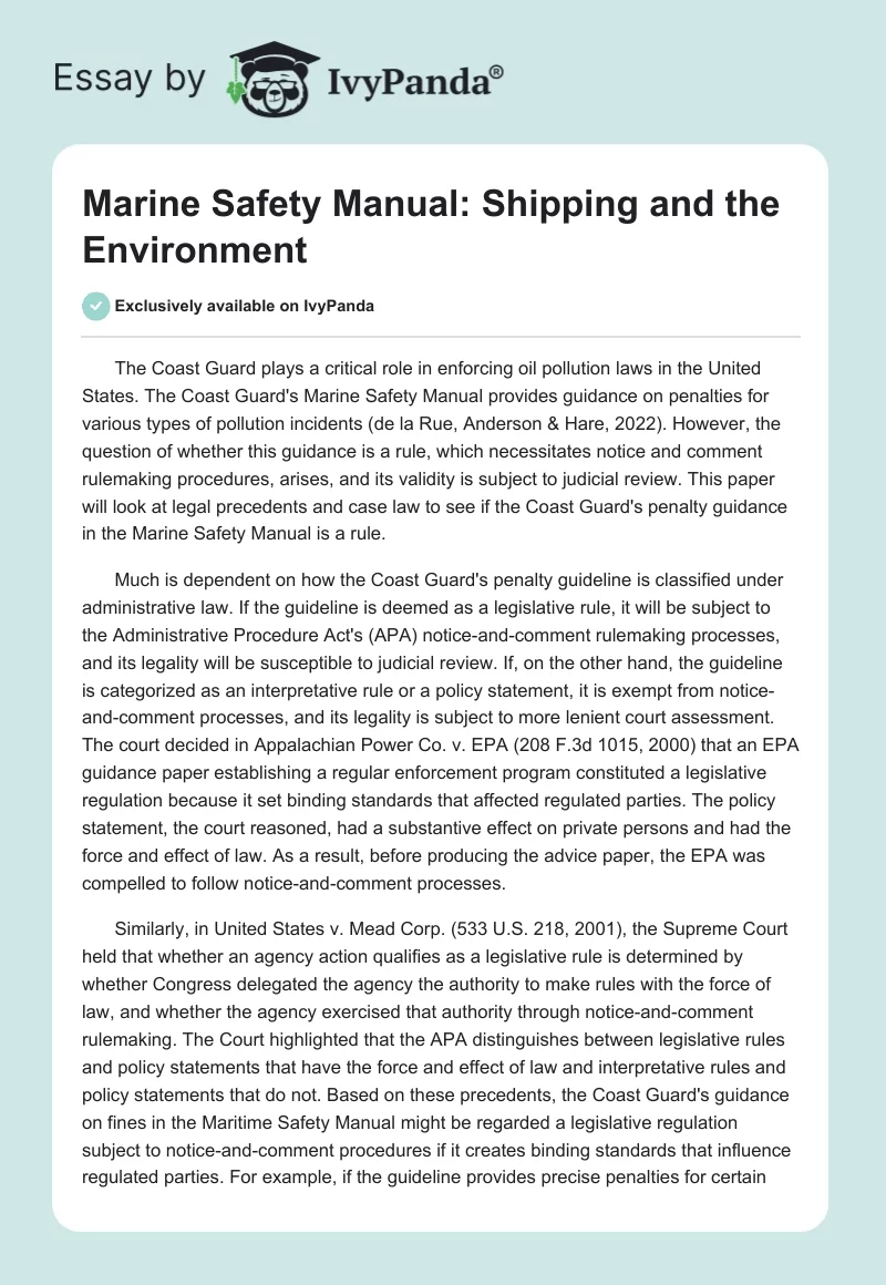 Marine Safety Manual: Shipping and the Environment. Page 1