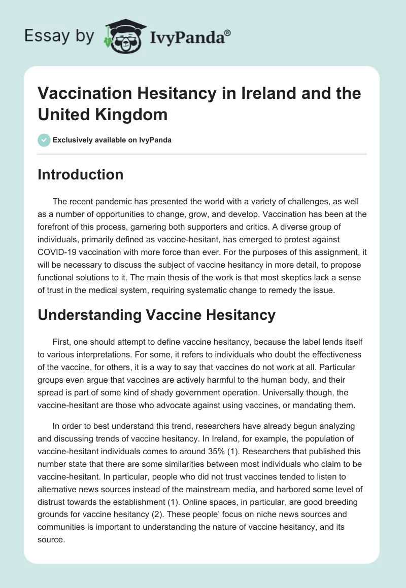 Vaccination Hesitancy in Ireland and the United Kingdom. Page 1