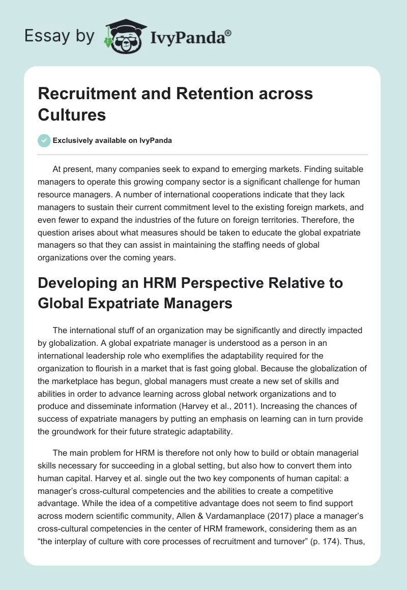 Recruitment and Retention across Cultures. Page 1