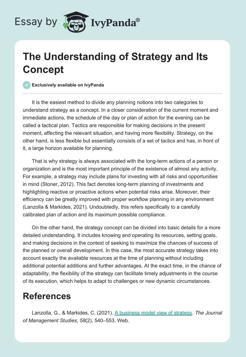 The Understanding of Strategy and Its Concept. Page 1