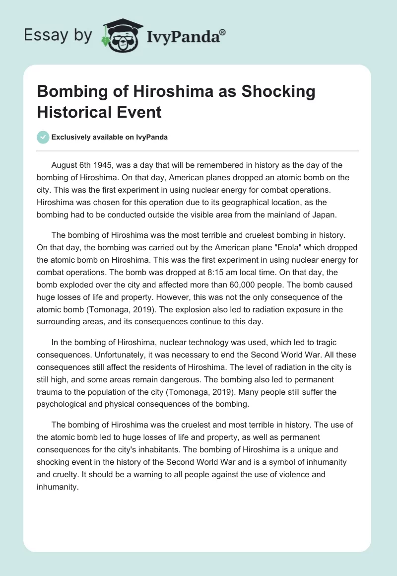Bombing of Hiroshima as Shocking Historical Event. Page 1