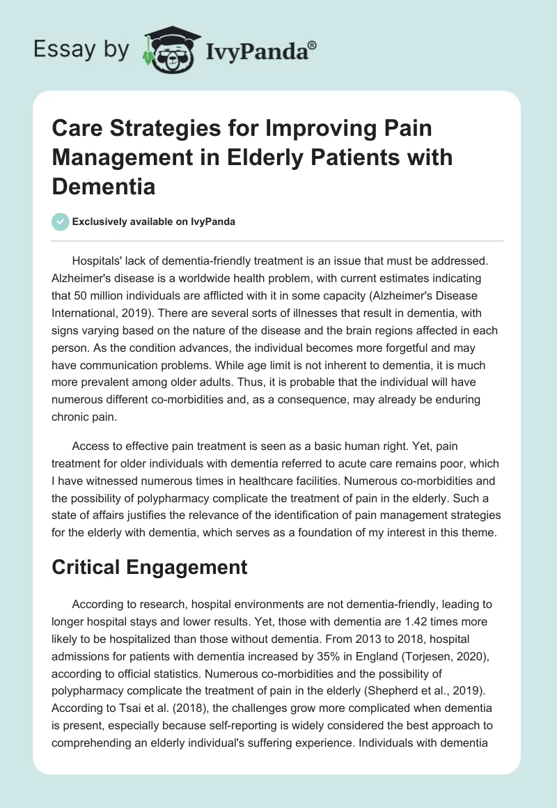 Care Strategies for Improving Pain Management in Elderly Patients with Dementia. Page 1