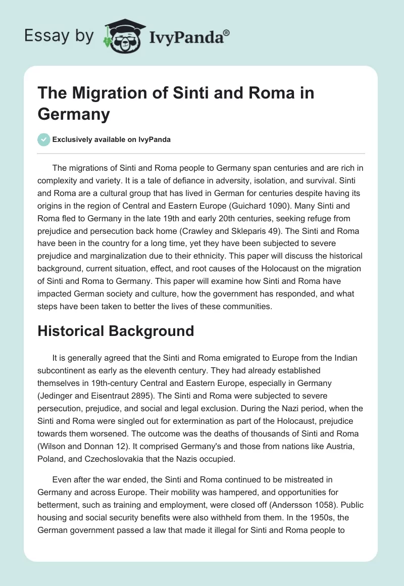 The Migration of Sinti and Roma in Germany. Page 1