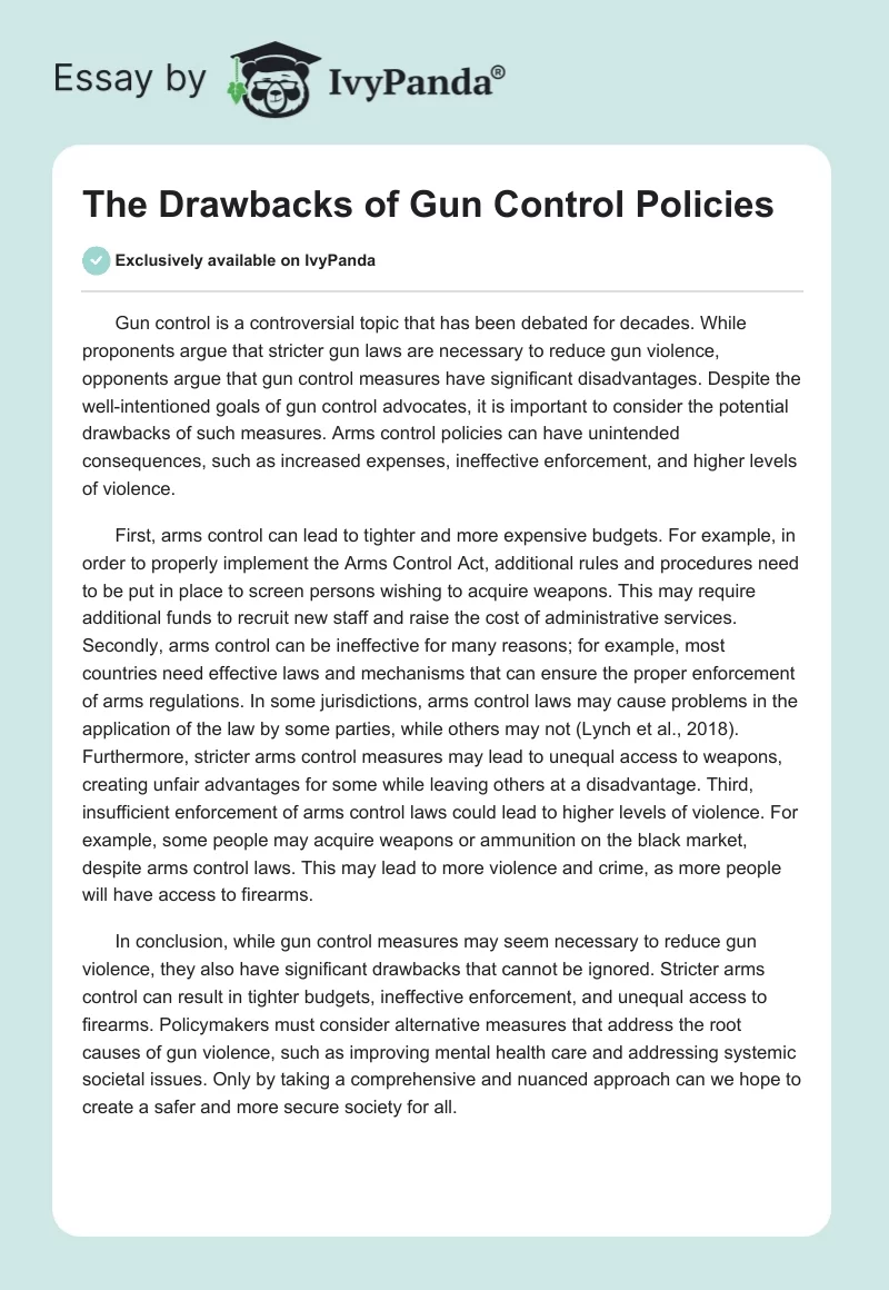 The Drawbacks of Gun Control Policies. Page 1
