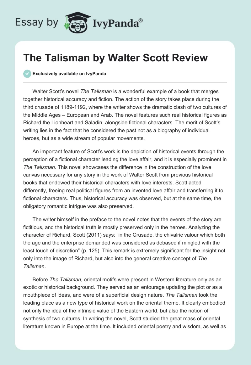 "The Talisman" by Walter Scott Review. Page 1