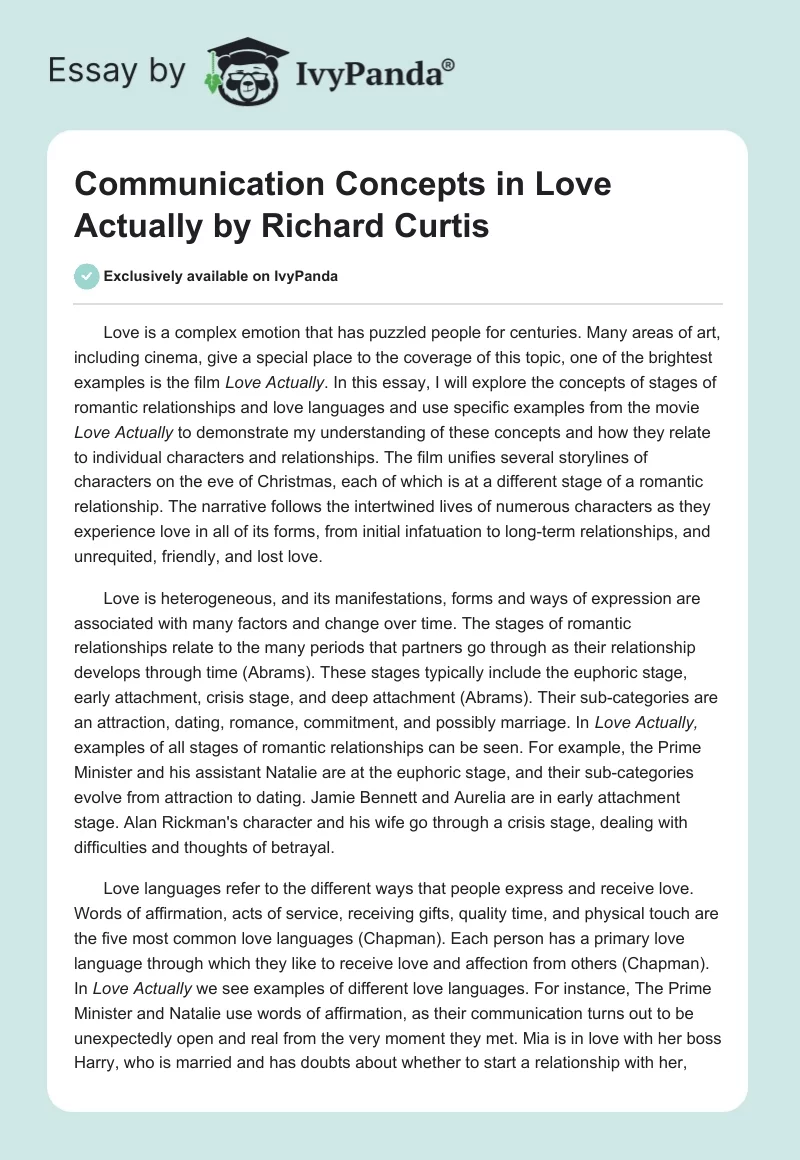 "Communication Concepts in Love Actually" by Richard Curtis. Page 1