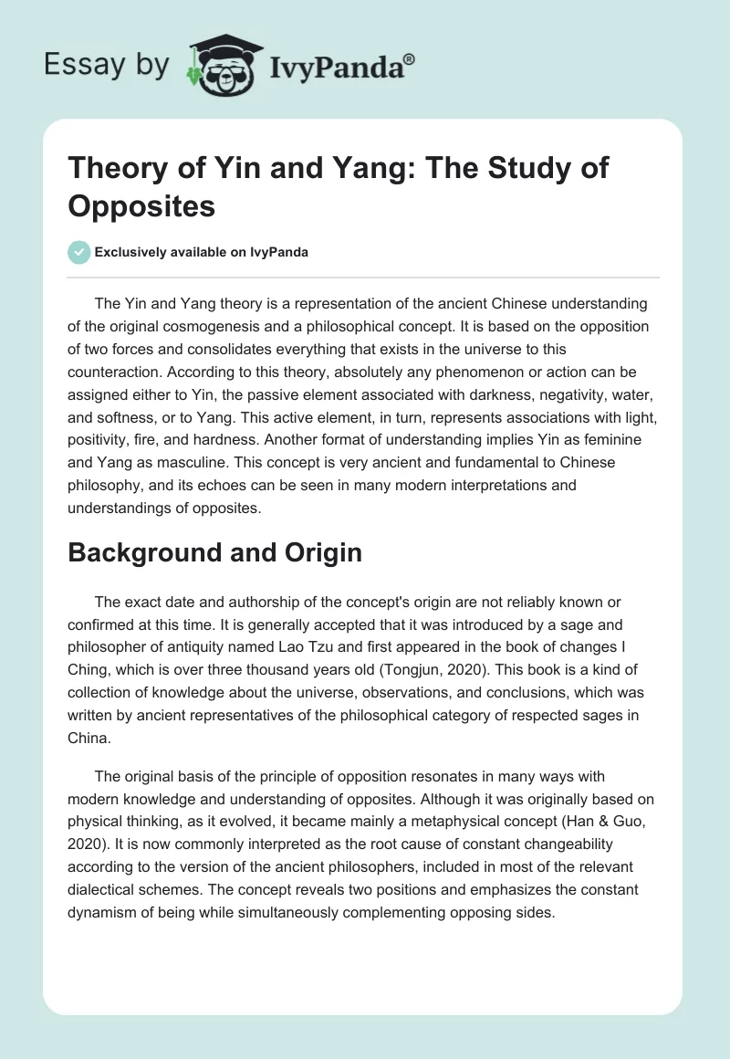 Theory of Yin and Yang: The Study of Opposites. Page 1