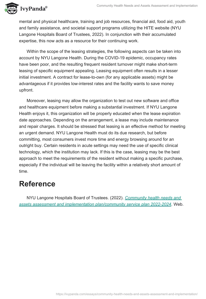 Community Health Needs and Assets Assessment and Implementation. Page 2