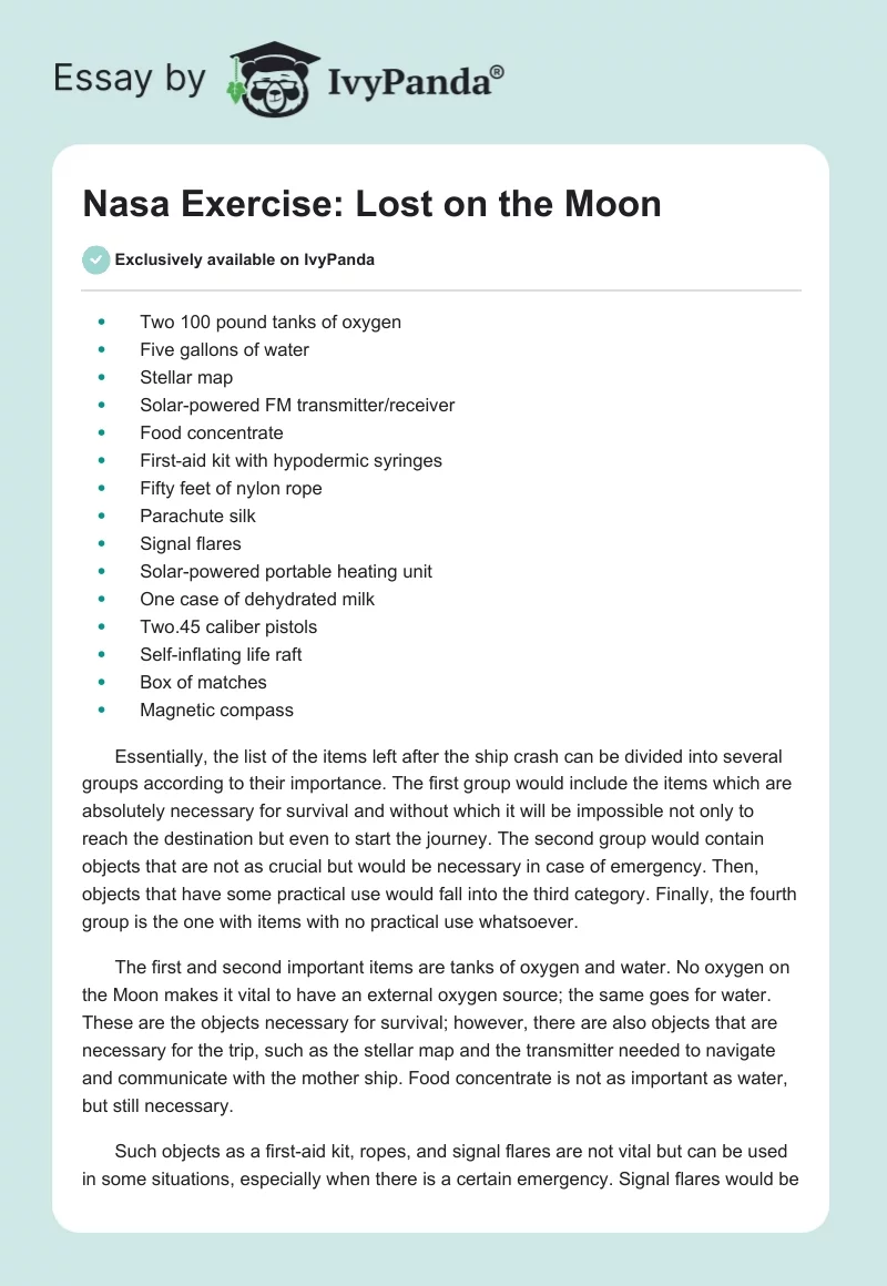 Nasa Exercise: Lost on the Moon. Page 1