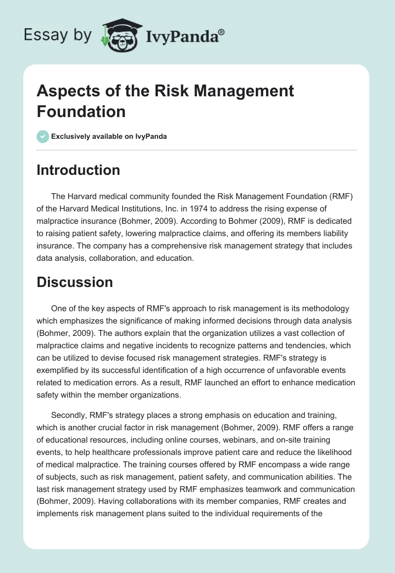 Aspects of the Risk Management Foundation. Page 1