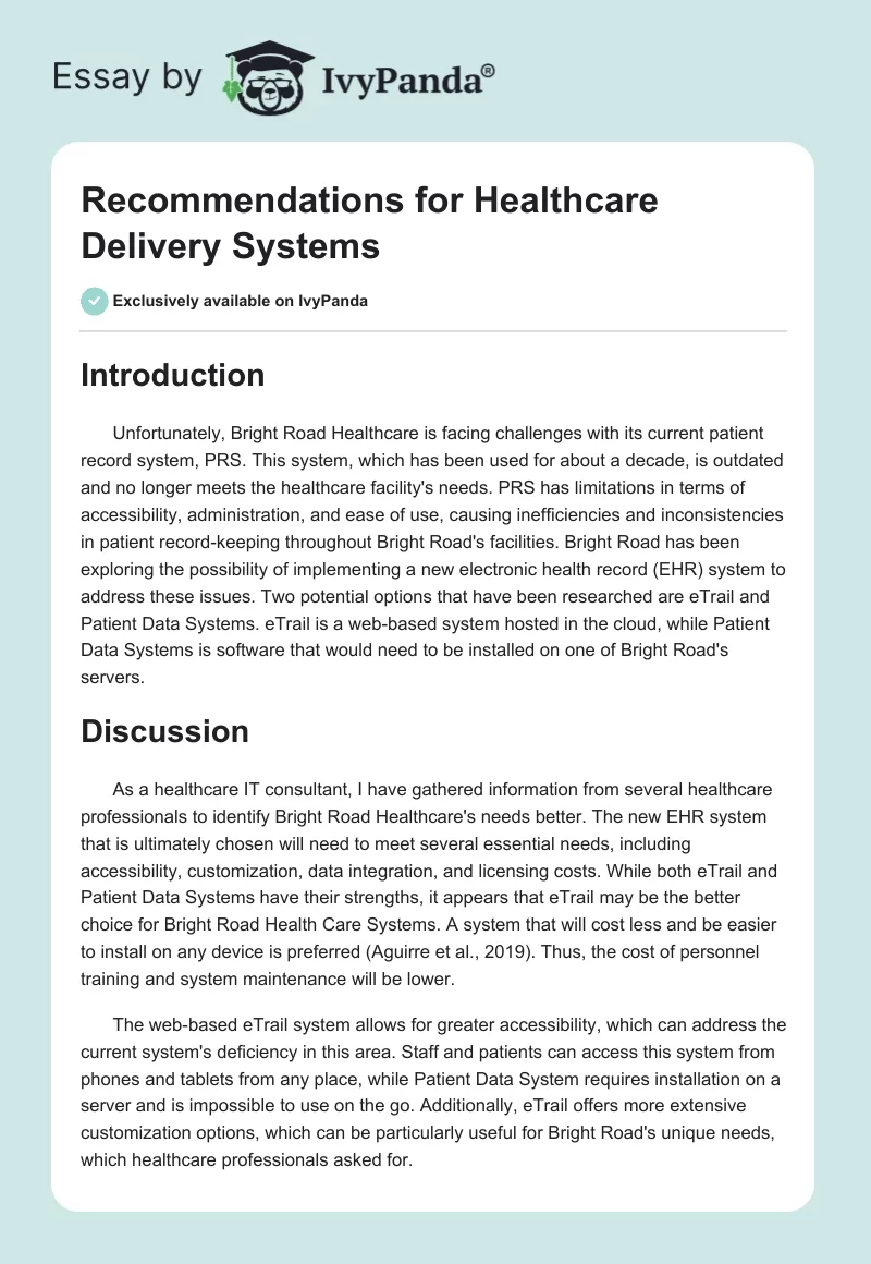 Recommendations for Healthcare Delivery Systems. Page 1