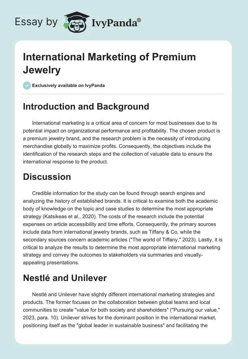 International Marketing of Premium Jewelry. Page 1