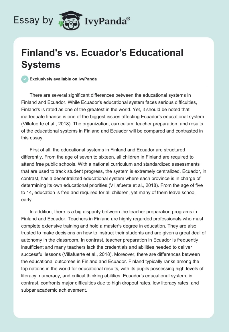 Finland's vs. Ecuador's Educational Systems. Page 1